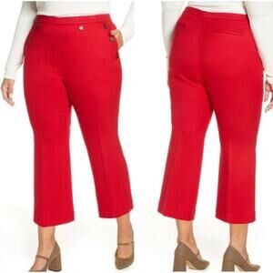 HALOGEN X ATLANTIC-PACIFIC Red Button Detail Kick Flare Pants Women Plus Size 22